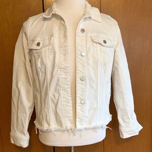 Liverpool White Distressed Hem Jean Jacket